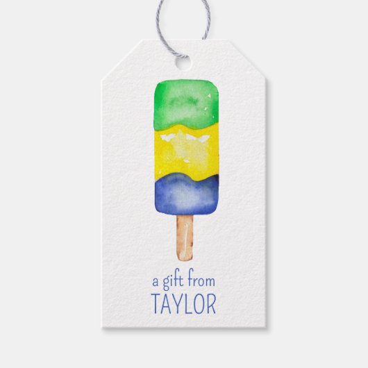 水彩グリーン&ブルーポップシクルギフトラベル ギフトタグ (正面)