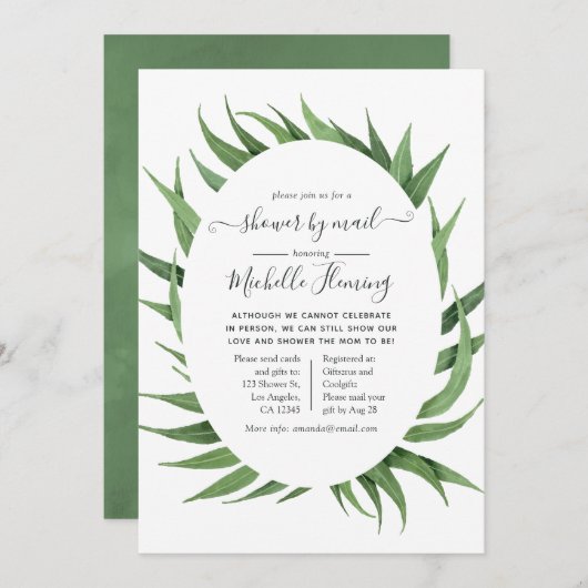 水彩グリーン ベイビーシャワー by メール 招待状 (正面/裏面)