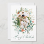 水彩グリーン ボタニカル メリークリスマス シーズンカード (正面)
