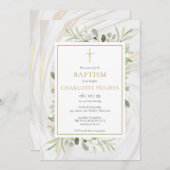 水彩グリーン マーブル 洗礼 誕生 招待状 (正面/裏面)