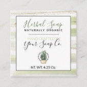 水彩グリーン + 植物 (カスタム) # ソープハングタグ スクエア名刺 (正面)