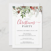 水彩グリーン 花のクリスマスパーティー 招待状 (正面)