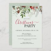 水彩グリーン 花のクリスマス ホリデーパーティー 招待状 (正面/裏面)