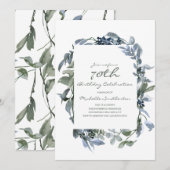 水彩グリーン 葉っぱ 女性の70歳誕生日 招待状 (正面/裏面)