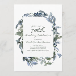水彩グリーン 葉っぱ 女性の70歳誕生日 招待状