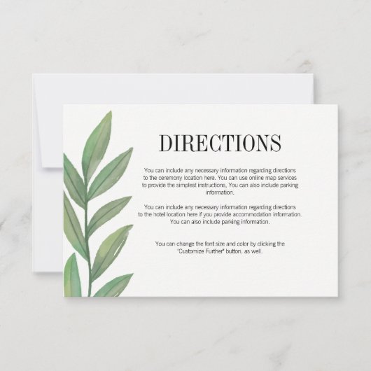 水彩グリーン 葉っぱ 結婚式 案内カード 招待状 (正面)