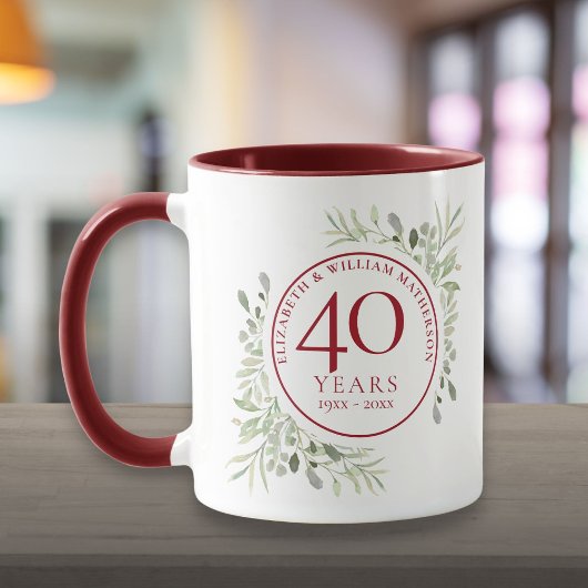 水彩グリーン 葉 40周年記念 マグカップ