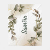 水彩グリーン&金ゴールド名前をカスタムする パーソナライズされた フリースブランケット (正面)