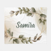 水彩グリーン&金ゴールド名前をカスタムする パーソナライズされた フリースブランケット (正面(横))