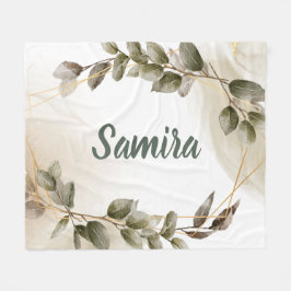水彩グリーン&金ゴールド名前をカスタムする パーソナライズされた フリースブランケット