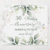 水彩グリーン&金ゴールド葉結婚の記念日 スパークリングワインラベル (シングルラベル)