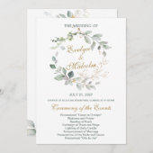 水彩グリーン&金ゴールド葉結婚式 プログラム (正面/裏面)