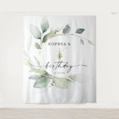 水彩グリーン 1歳誕生日背景 タペストリー (正面)