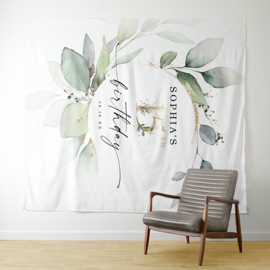 水彩グリーン 15歳の誕生日バックドロップ タペストリー (インサイチュ(横))