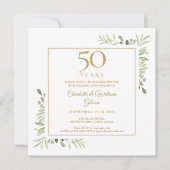 水彩グリーン 50周年結婚記念日 招待状 (正面)