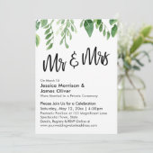 水彩グリーン Mr & Mrs ウェディングパーティー 招待状 (スタンド正面)