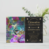 水彩グレンジのピーコックと花のキンセアニエラ 招待状 (スタンド正面)