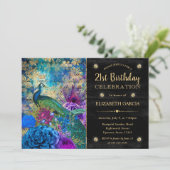 水彩グレンジの孔雀と花の誕生日 招待状 (スタンド正面)
