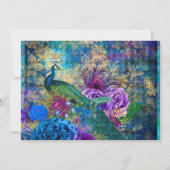 水彩グレンジの孔雀と花の誕生日 招待状 (裏面)