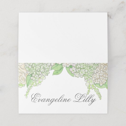 水彩グレーと白あじさい結婚の紋 プレイスカード (外部開封)