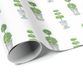 水彩グレーと緑トピアリー ラッピングペーパー (ロールコーナー)