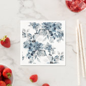 水彩グレーと青のフローラルパターン スタンダードカクテルナプキン (インサイチュ)