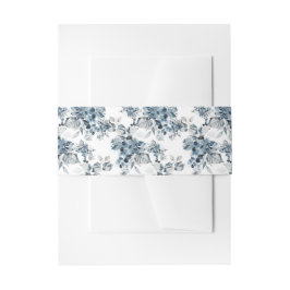 水彩グレーと青のフローラルパター結婚ン 招待状ベリーバンド