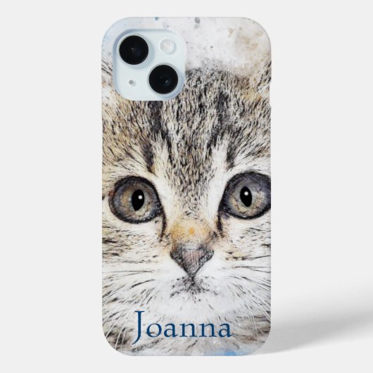 水彩グレーの子猫オンブルー Case-Mate iPhoneケース (裏面)