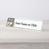 水彩グレーウルフアニマルラブウルブアート デスクネームプレート (正面)