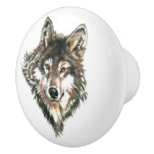 水彩グレーウルフアニマル自然アートパターン セラミックノブ (右)