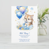 水彩グレーウルフパップベビーシャワー招待状 招待状 (スタンド正面)