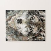 水彩グレーウルフヘッド動物のロゴ ジグソーパズル (横)