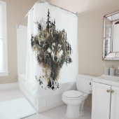 水彩グレーウルフマウンテンアニマルアート シャワーカーテン (インサイチュ)