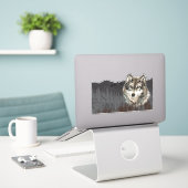 水彩グレーウルフマウンテン動物自然アート シール (デスク上のノートパソコン)