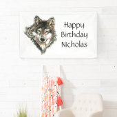 水彩グレーウルフロゴ名前をカスタムする狼 横断幕 (インサイチュ)