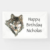 水彩グレーウルフロゴ名前をカスタムする狼 横断幕 (横)