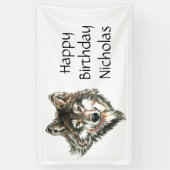 水彩グレーウルフロゴ名前をカスタムする狼 横断幕 (縦)