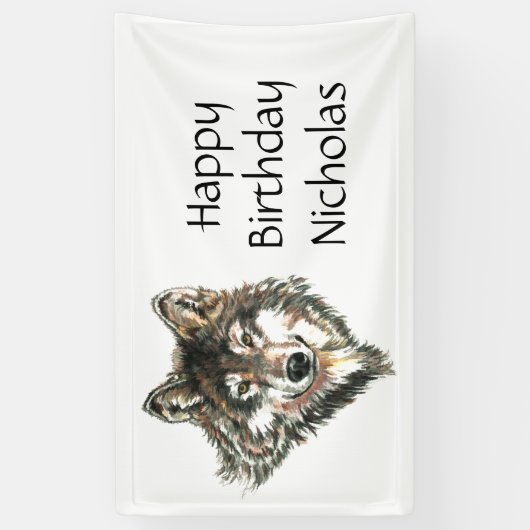 水彩グレーウルフロゴ名前をカスタムする狼 横断幕 (縦)