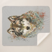水彩グレーウルフ動物野生動物自然アート シェルパブランケット (正面(横))