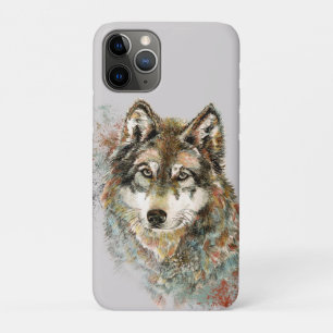 水彩グレーウルフ動物野生動物自然アート iPhone 11 PROケース