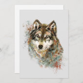 水彩グレーウルフ野生動物自然アート シーズンカード (正面/裏面)