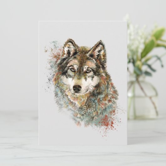 水彩グレーウルフ野生動物自然アート シーズンカード (スタンド正面)