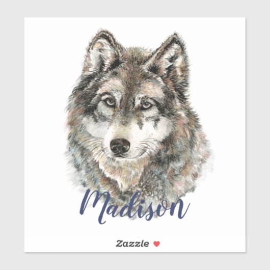 水彩グレーウルフ野生動物自然アート シール (シート)