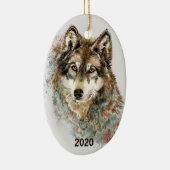 水彩グレーウルフ野生動物自然アート セラミックオーナメント (右)
