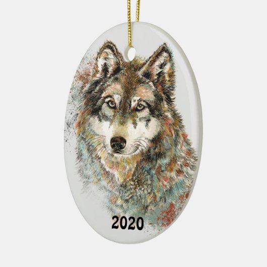 水彩グレーウルフ野生動物自然アート セラミックオーナメント (左)