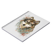 水彩グレーウルフ野生動物自然アート ノートブック (左側)