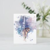 水彩グレーウルフ野生動物自然アート ポストカード (スタンド正面)