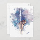 水彩グレーウルフ野生動物自然アート ポストカード (正面/裏面)