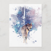 水彩グレーウルフ野生動物自然アート ポストカード (正面)