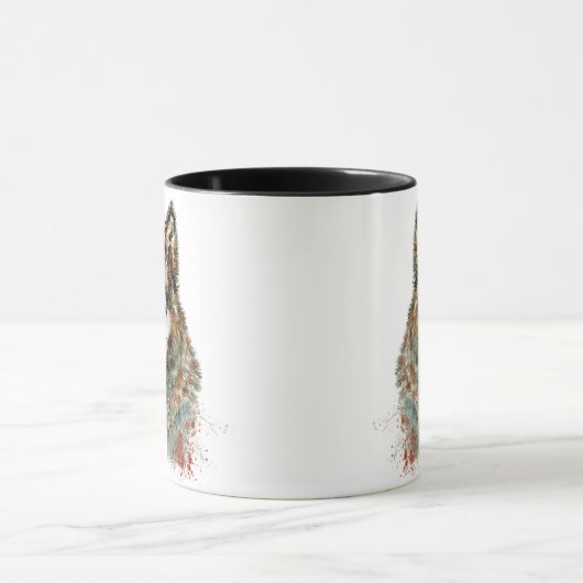 水彩グレーウルフ野生動物自然アート マグカップ (中央)